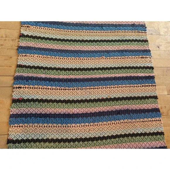 Antique Imported Swedish Hand Made Rag Rug Runner (31 x 112 ) As Shown